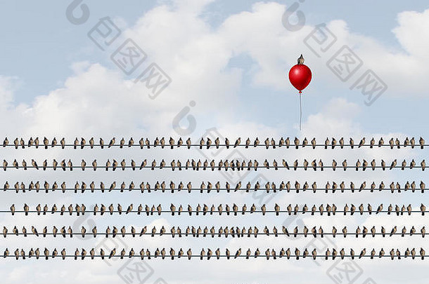 概念集团鸟线向上移动鸟红色的气球业务成功比喻oputsider