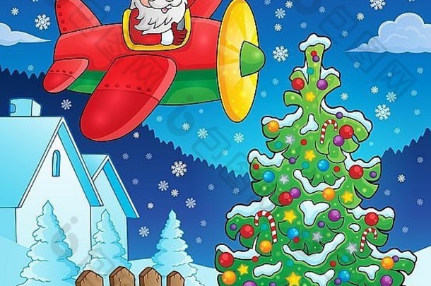 圣诞节主题圣诞老人老人飞机图片插图