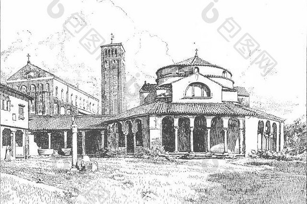 威尼斯哑光大教堂托尔切洛古董打印