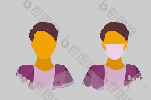 男人。面具面具比较穿医疗面具公共的地方规范行为时代人口过剩流感大流行