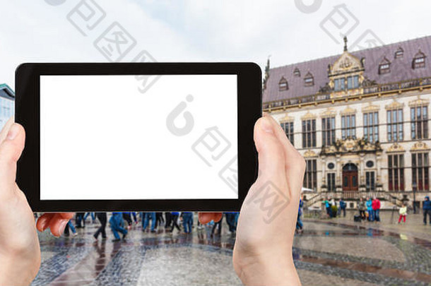 旅行概念旅游照片布雷默市场不来梅市场广场德国秋天多雨的一天表格减少屏幕advertis