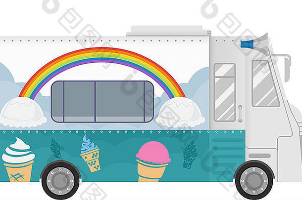 色彩斑斓的插图食物卡车专业销售冰奶油