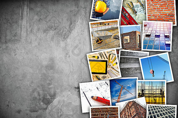 建设行业主题照片拼贴画堆放图片水泥Conrete墙纹理复制空间