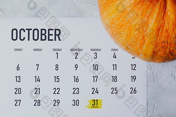 简单的10月每月日历halloweed一天10月标志着
