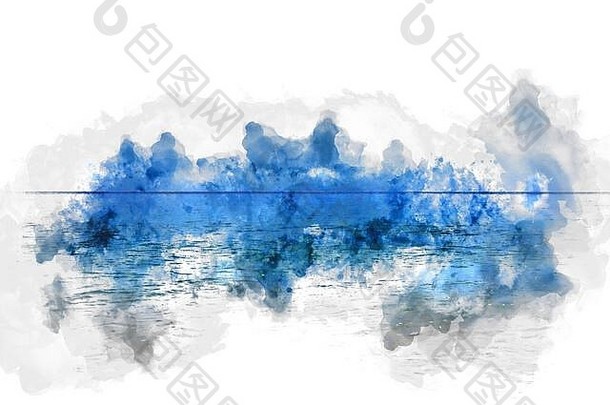摘要色彩斑斓的软波海洋海普吉岛泰国水彩插图绘画背景