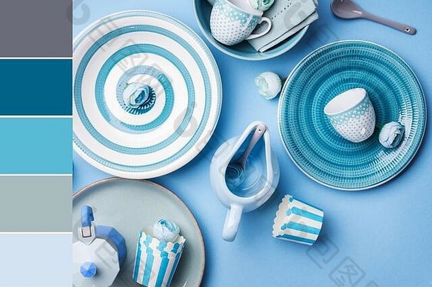 蓝色的陶瓷餐具陶器颜色斯沃琪