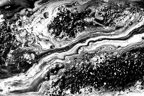 大理石摘要艺术作品纹理黑色的白色波模式