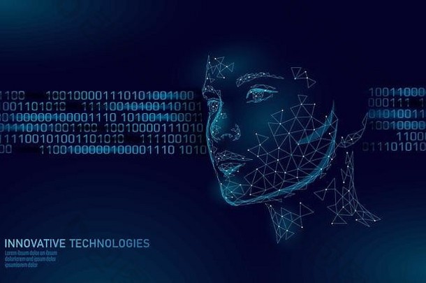 低聚女人类脸生物识别识别识别系统概念个人数据安全访问扫描创新技术