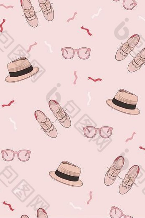 粉红色的可爱的时尚模式帽子太阳镜鞋子