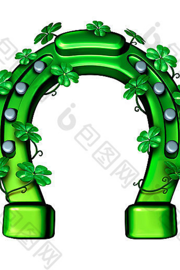 绿色马蹄幸运的《财富》杂志象征圣帕特里克一天运气爱尔兰图标包装白花酢浆草叶三叶草叶子
