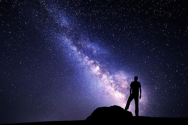 景观银河系星星人星空天空夜晚剪影自然山背