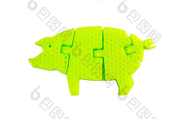 明亮的光绿色对象形状猪玩具印刷打印机孤立的白色背景融合沉积建模fdm概念现代进步添加剂技术印刷