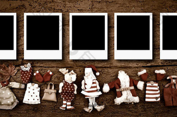 圣诞节照片帧卡片空即时照片帧挂木墙