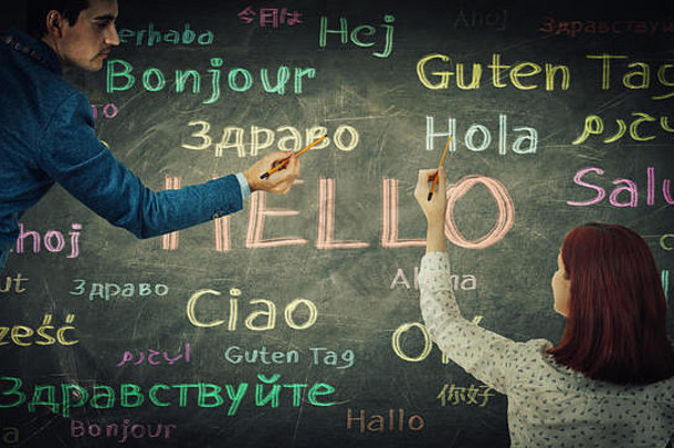 男人。女人画词语言颜色黑板上机会学习语言学生busin