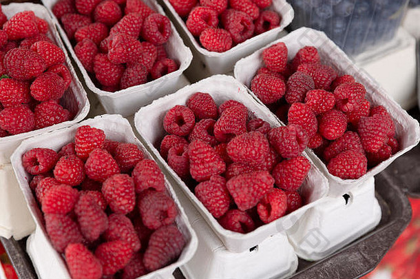 新鲜的有机树莓农民市场城市