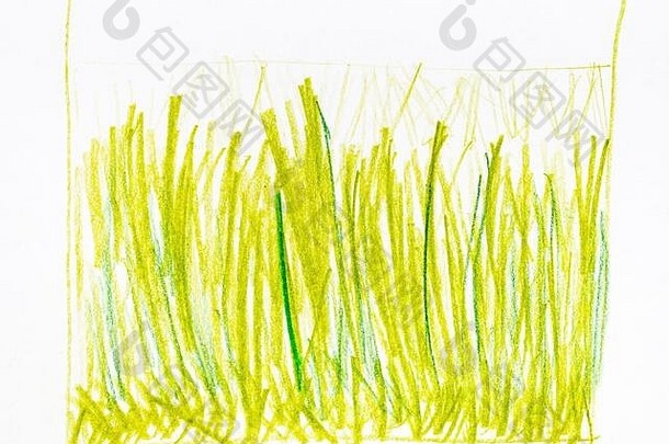 培训草图给太阳晒黑的草手绘绿色黄色的铅笔白色纸