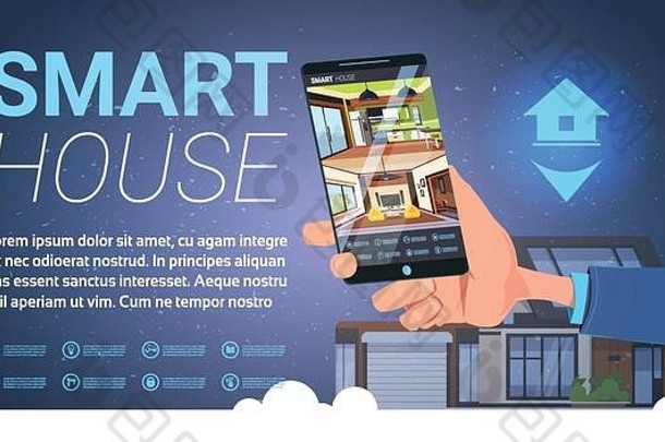 聪明的房子手持有智能手机控制应用程序现代技术首页自动化横幅