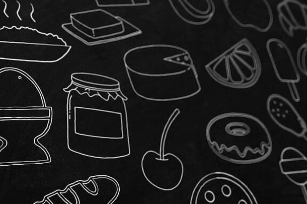 手画涂鸦食物黑板上浅深度场焦点