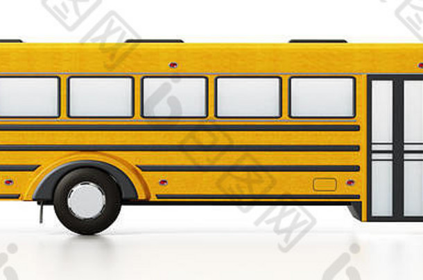 黄色的学校公共汽车孤立的白色背景插图