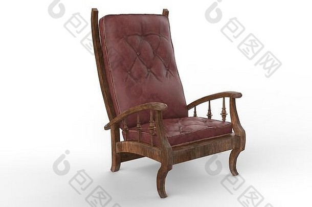 孤立的舒适的皮革木沙发椅子设计固体背景装饰古董舒适的家具插图