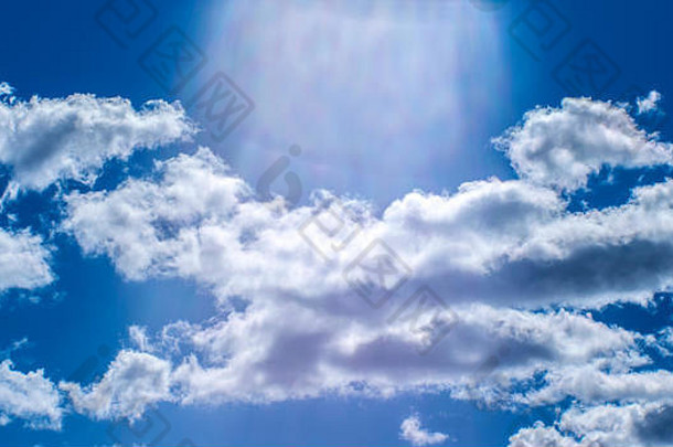 模糊艺术背景流光蓝色的天空白色云照片软镜头