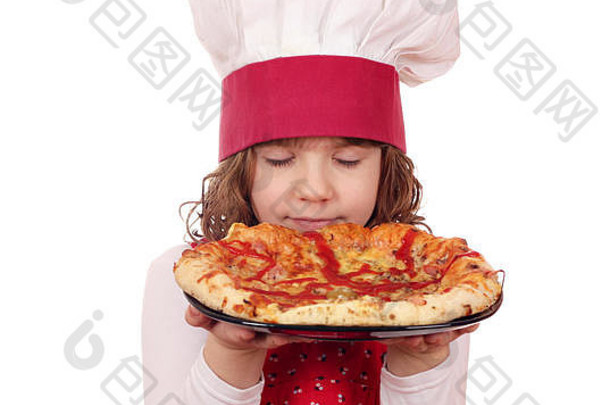 女孩烹饪气味披萨