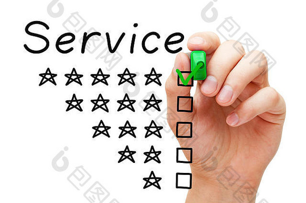 满意客户端把绿色检查马克标记明星评级评价反馈形式客户服务满意度业务概念