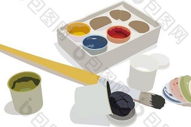 集水粉画油漆盒子刷