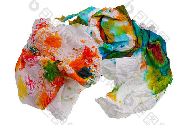 皱巴巴的纸破碎的餐巾擦了擦油漆复活节蛋孤立的白色ctudio宏