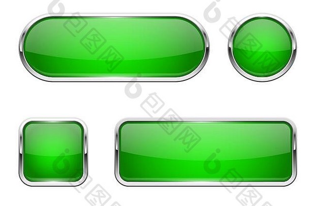网络按钮绿色闪亮的图标铬框架