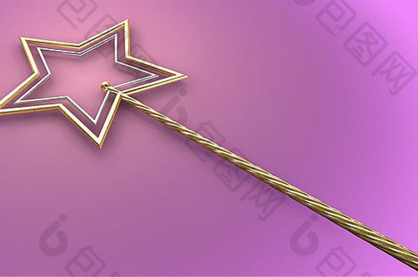 概念显示神话魔法魔杖使黄金银星星孤立的粉红色的表面