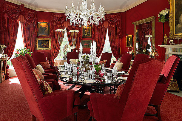 大庄园房子红色的餐厅房间