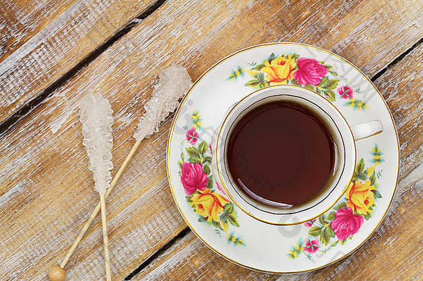 茶古董杯糖棒木表面