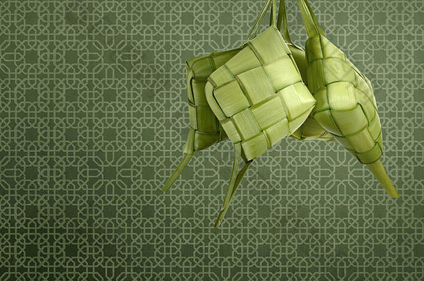 大米饺子赖爷装饰传统的节日绿色背景