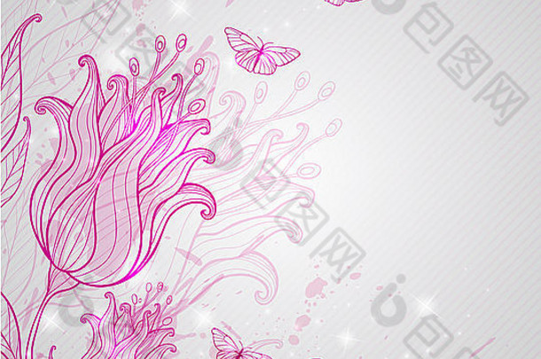 装饰背景粉红色的郁金香蝴蝶