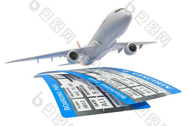 旅行概念飞机航空公司登机通过票呈现