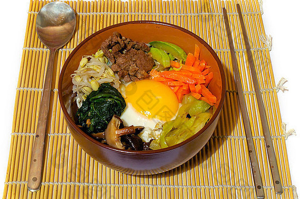 比宾单抗朝鲜文菜蔬菜牛肉蛋大米