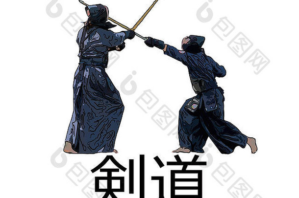 日本剑道战士竹子剑白色bacgkround