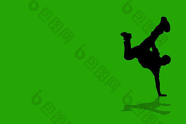 溜冰者男孩轮廓明亮的绿色背景