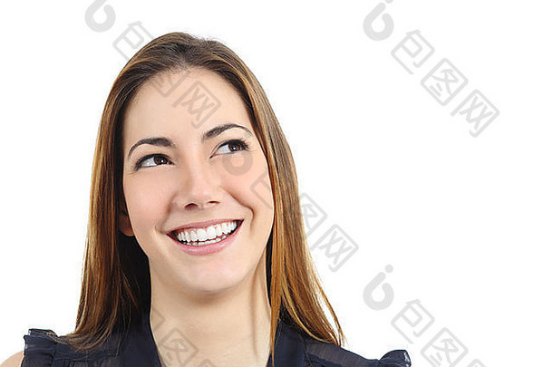 肖像快乐女人完美的白色微笑横盘整理孤立的白色背景
