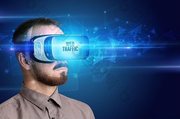 商人虚拟现实眼镜网络交通登记网络安全概念