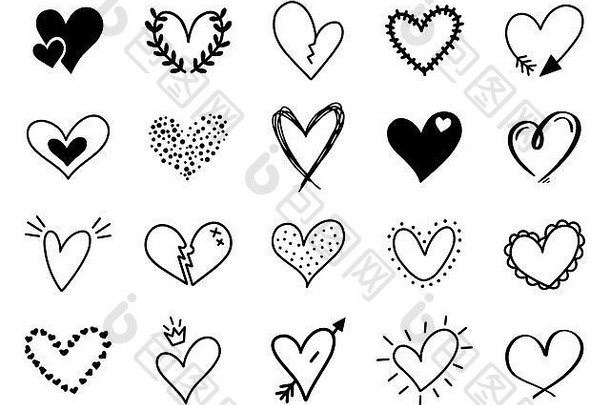 涂鸦爱心爱的可爱的手画勾勒出心涂鸦情人节心形状画元素问候卡片情人节一天设计