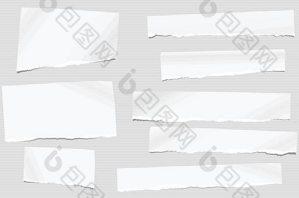 块撕裂白色空白请注意笔记本纸文本卡住了条纹灰色的背景