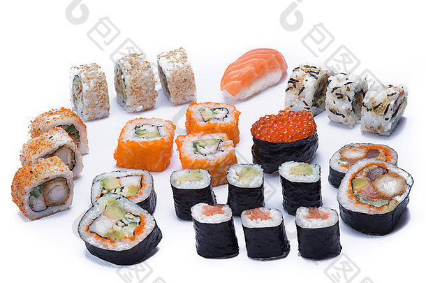 分类寿司孤立的白色背景