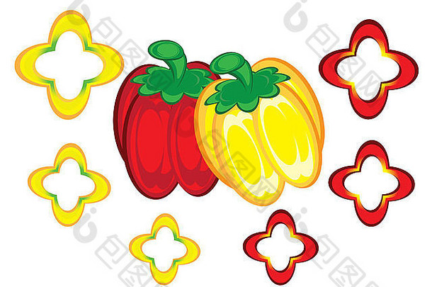 红色的黄色的辣椒插图白色背景设计