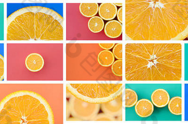 拼贴画图片多汁的橙子集图片水果背景颜色