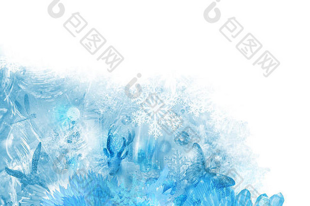冰冷的冬天场景水晶元素冰花雪花冰纹理玻璃水晶动物