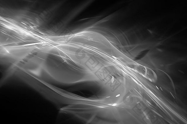 未来主义的发光的等离子体流黑色的白色效果电脑生成的摘要背景呈现