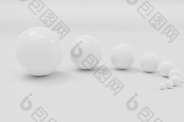 白色球体光滑的表面白色不光滑的背景插图渲染