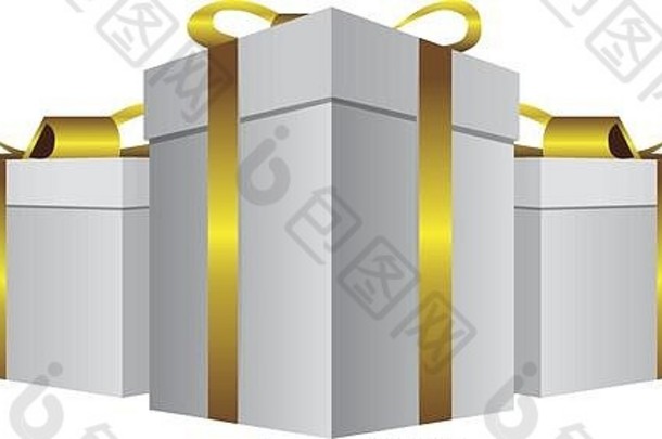 白色礼物盒子黄金丝带图标